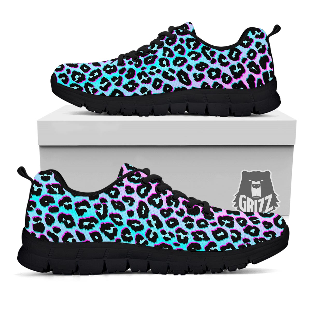 Leopard Trippy Psychedelic Print Pattern Black Sneaker-grizzshop