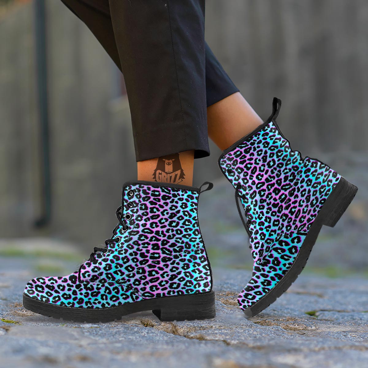 Leopard Trippy Psychedelic Print Pattern Leather Boots-grizzshop