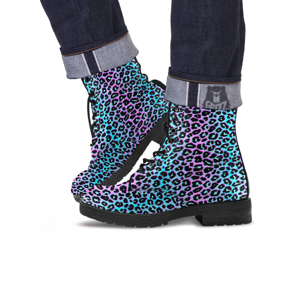 Leopard Trippy Psychedelic Print Pattern Leather Boots-grizzshop