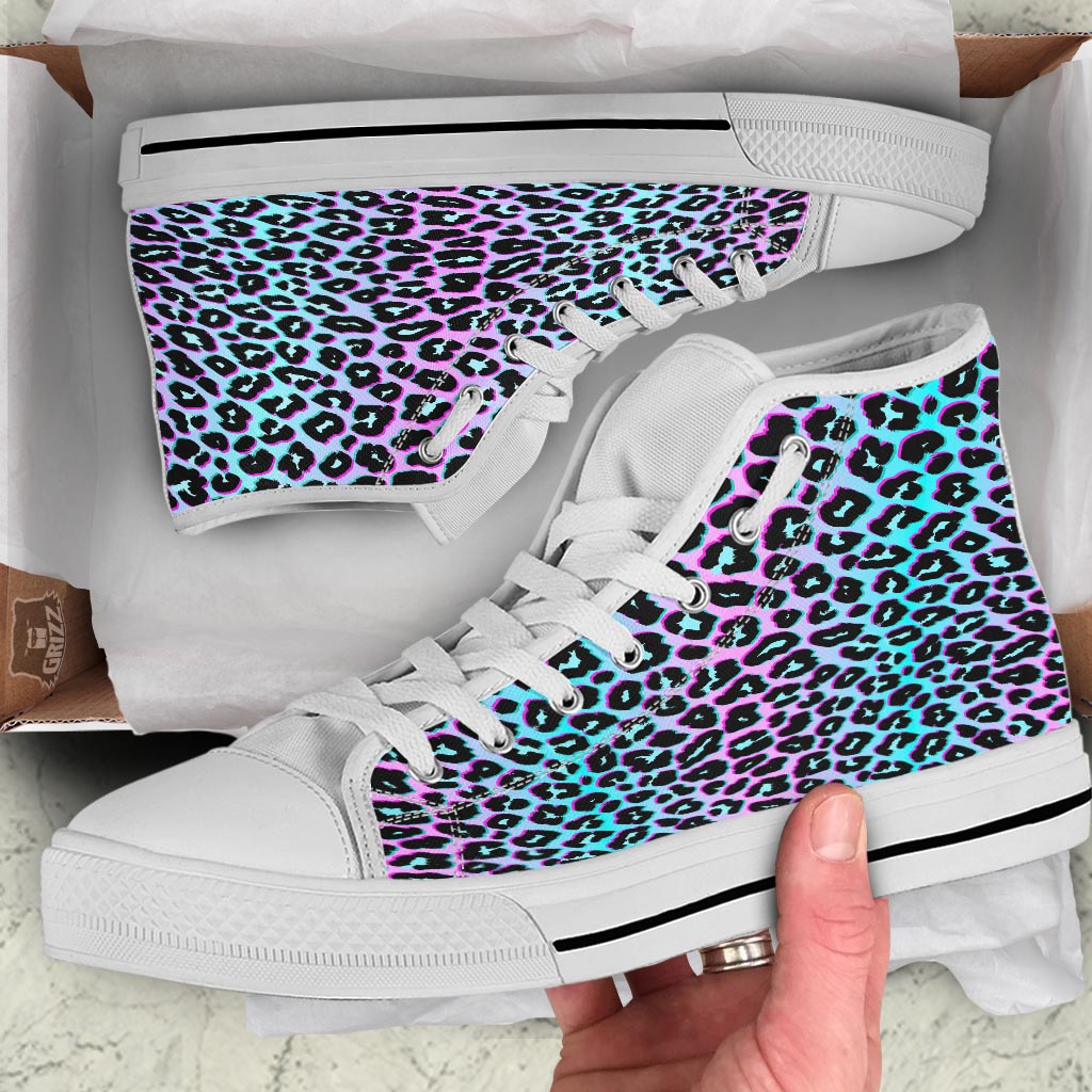 Leopard Trippy Psychedelic Print Pattern White High Top Shoes-grizzshop