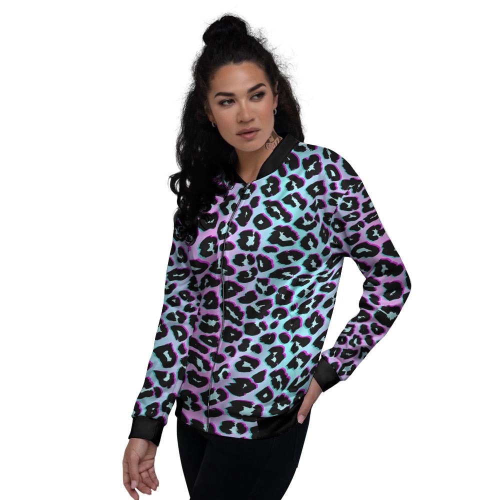 Leopard Trippy Psychedelic Print Pattern Women's Bomber Jacket-grizzshop