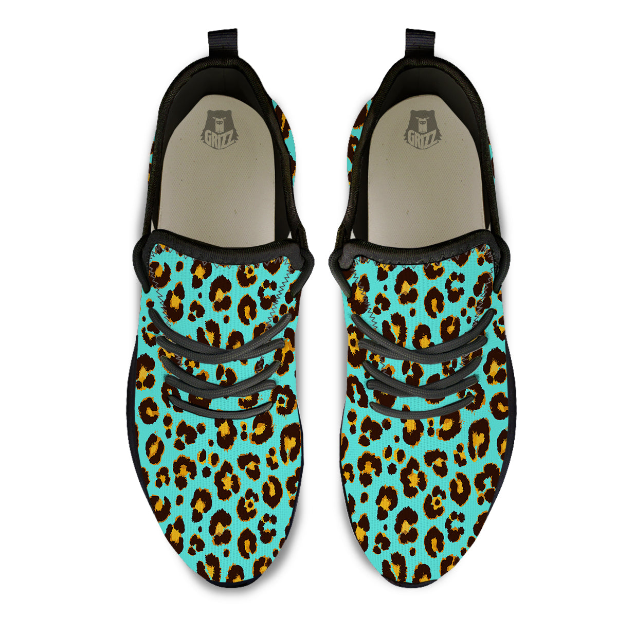 Leopard Turquoise Print Pattern Black Athletic Shoes-grizzshop