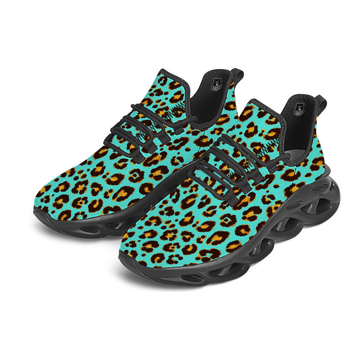 Leopard Turquoise Print Pattern Black Running Shoes-grizzshop