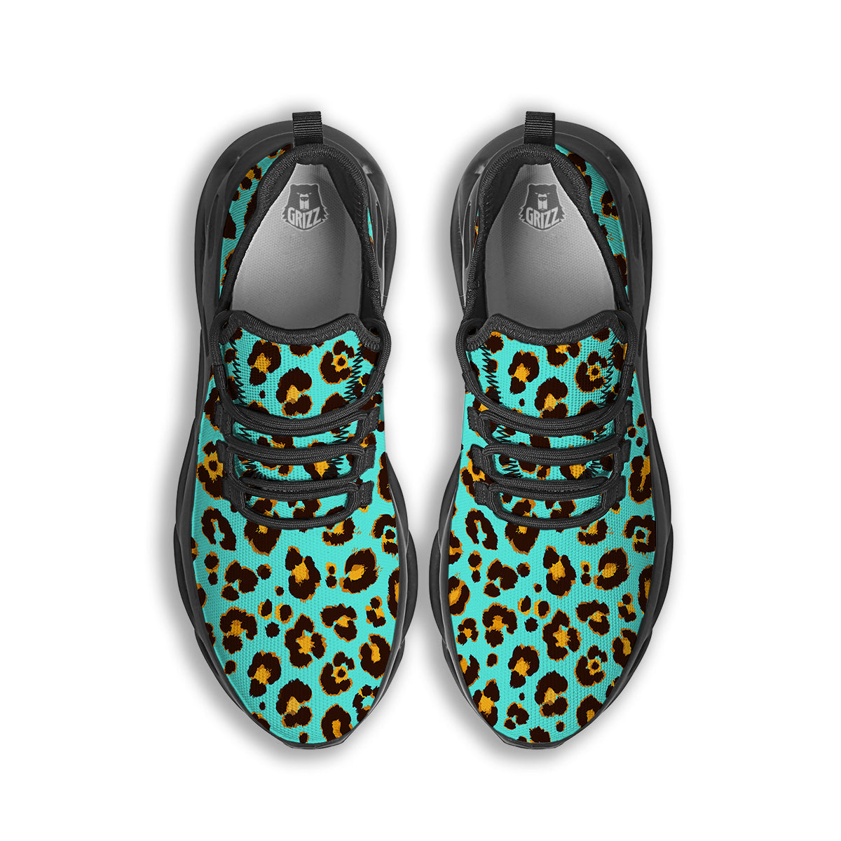 Leopard Turquoise Print Pattern Black Running Shoes-grizzshop