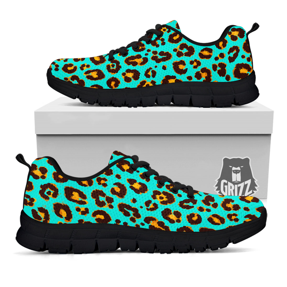 Leopard Turquoise Print Pattern Black Sneaker-grizzshop