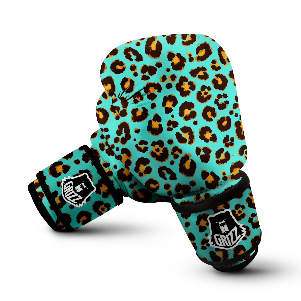 Leopard Turquoise Print Pattern Boxing Gloves-grizzshop