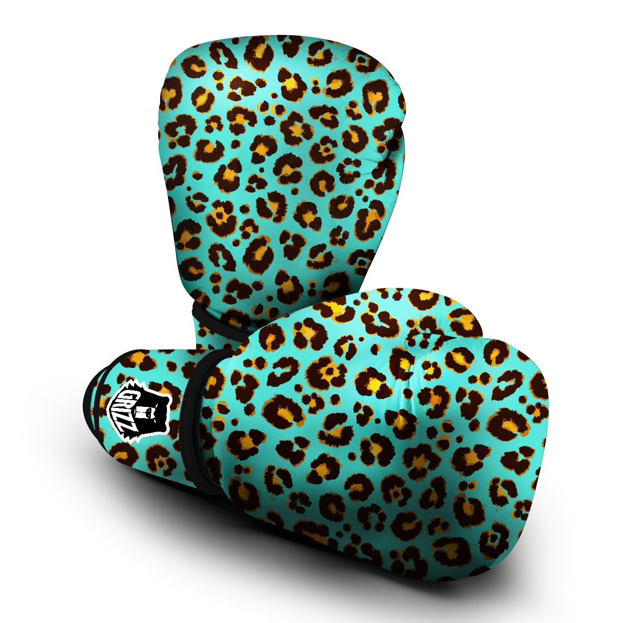 Leopard Turquoise Print Pattern Boxing Gloves-grizzshop