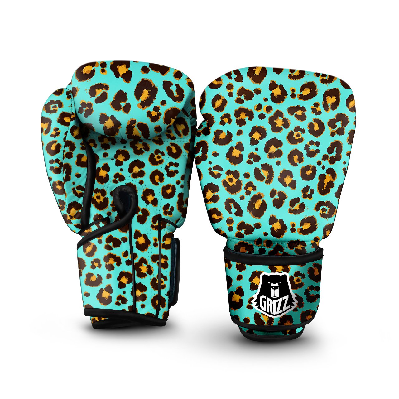 Leopard Turquoise Print Pattern Boxing Gloves-grizzshop