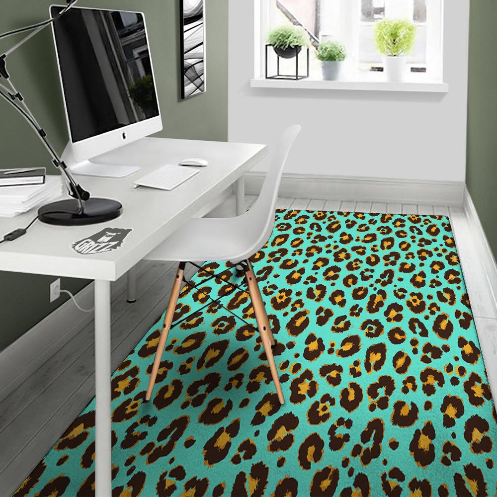 Leopard Turquoise Print Pattern Floor Mat-grizzshop