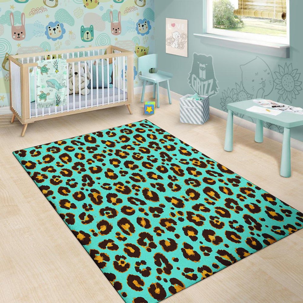 Leopard Turquoise Print Pattern Floor Mat-grizzshop