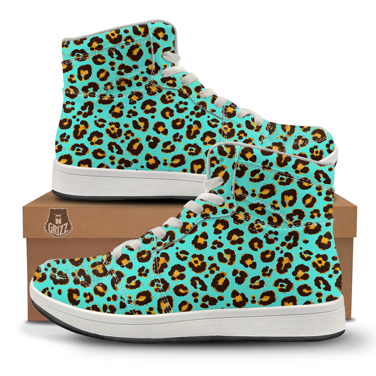 Leopard Turquoise Print Pattern High Top Sneakers-grizzshop