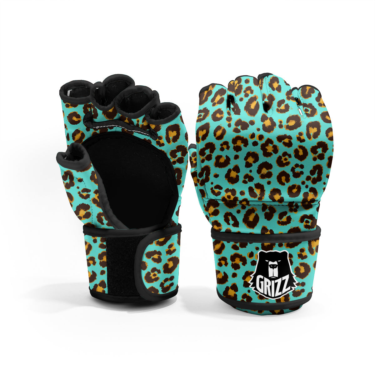 Leopard Turquoise Print Pattern MMA Gloves-grizzshop