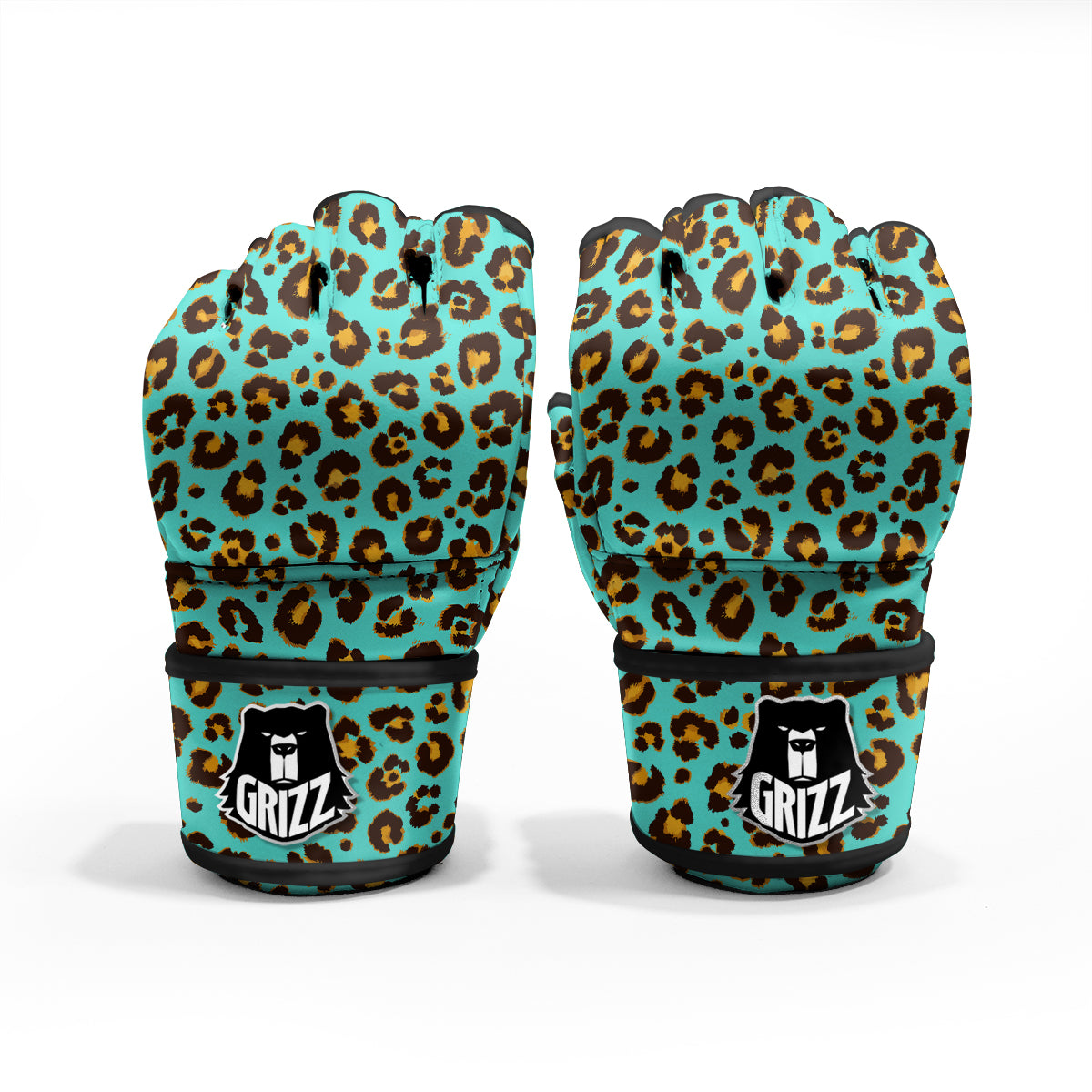 Leopard Turquoise Print Pattern MMA Gloves-grizzshop