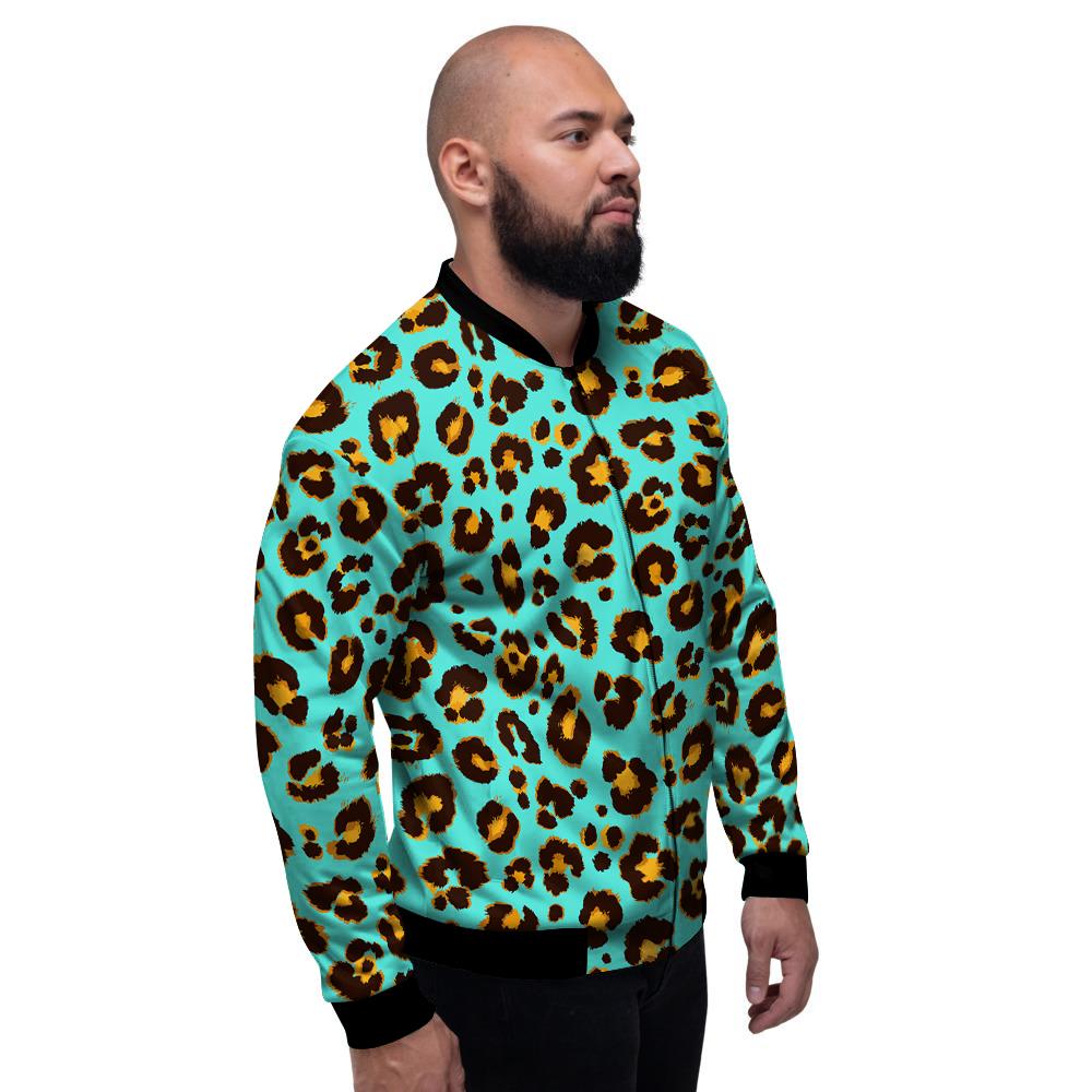 Leopard Turquoise Print Pattern Men's Bomber Jacket-grizzshop