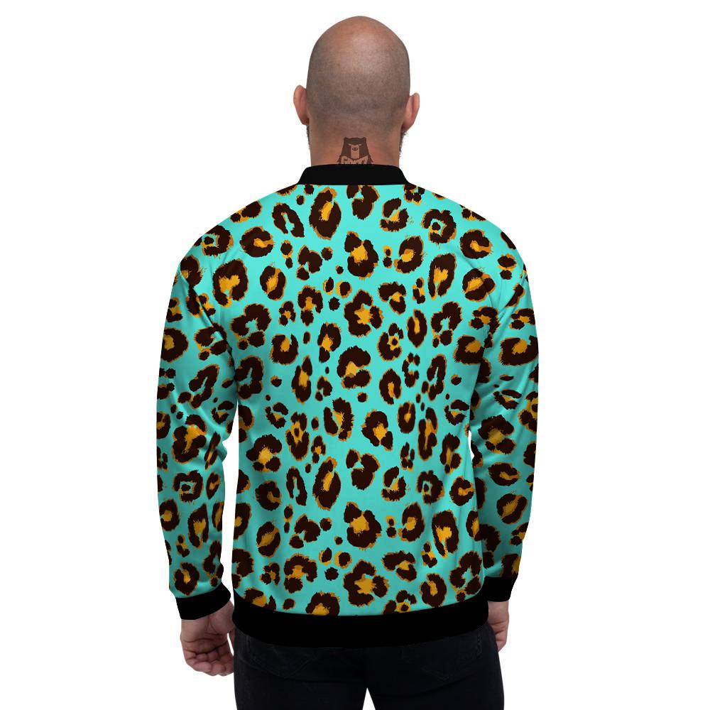 Leopard Turquoise Print Pattern Men's Bomber Jacket-grizzshop