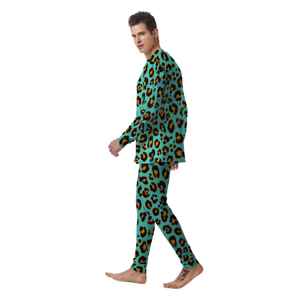 Leopard Turquoise Print Pattern Men's Pajamas-grizzshop
