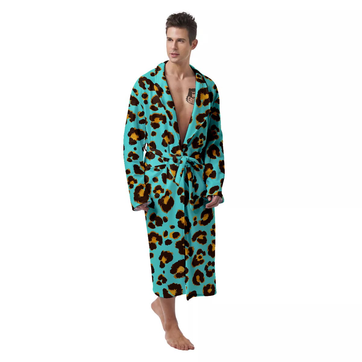 Leopard Turquoise Print Pattern Men's Robe-grizzshop
