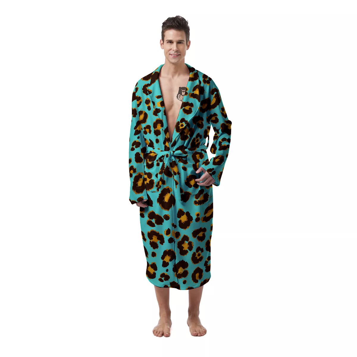 Leopard Turquoise Print Pattern Men's Robe-grizzshop