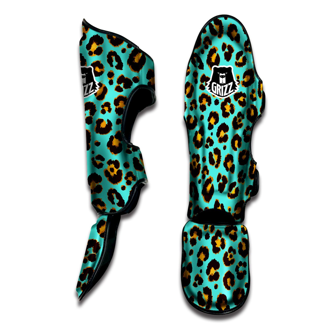 Leopard Turquoise Print Pattern Muay Thai Shin Guards-grizzshop