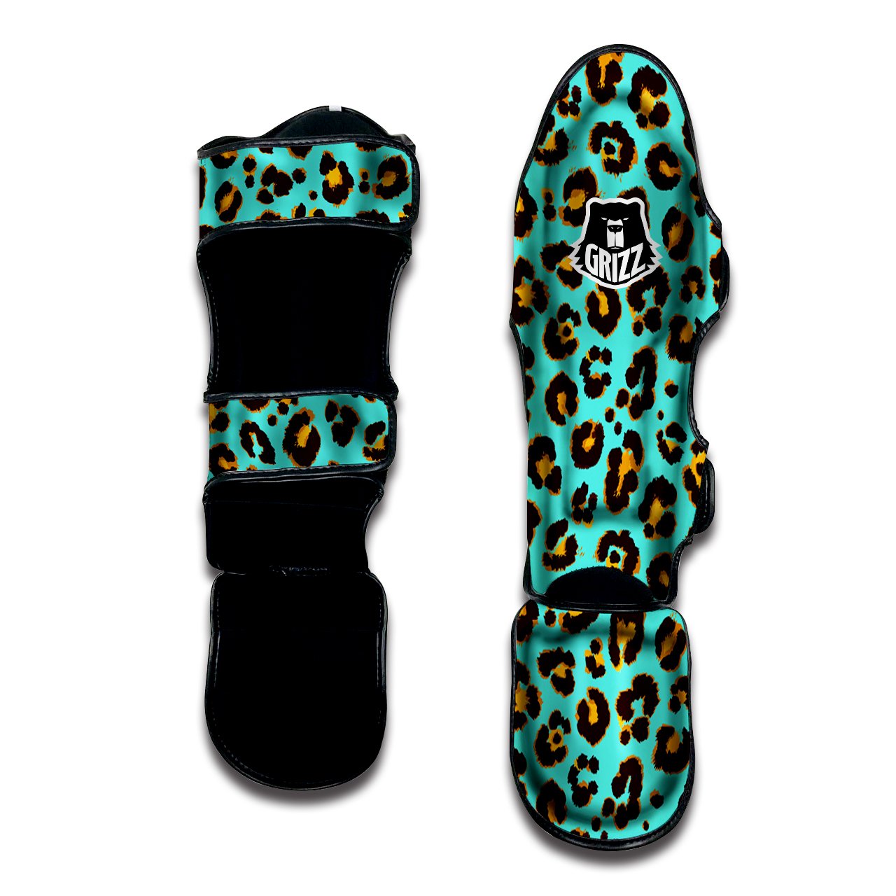 Leopard Turquoise Print Pattern Muay Thai Shin Guards-grizzshop