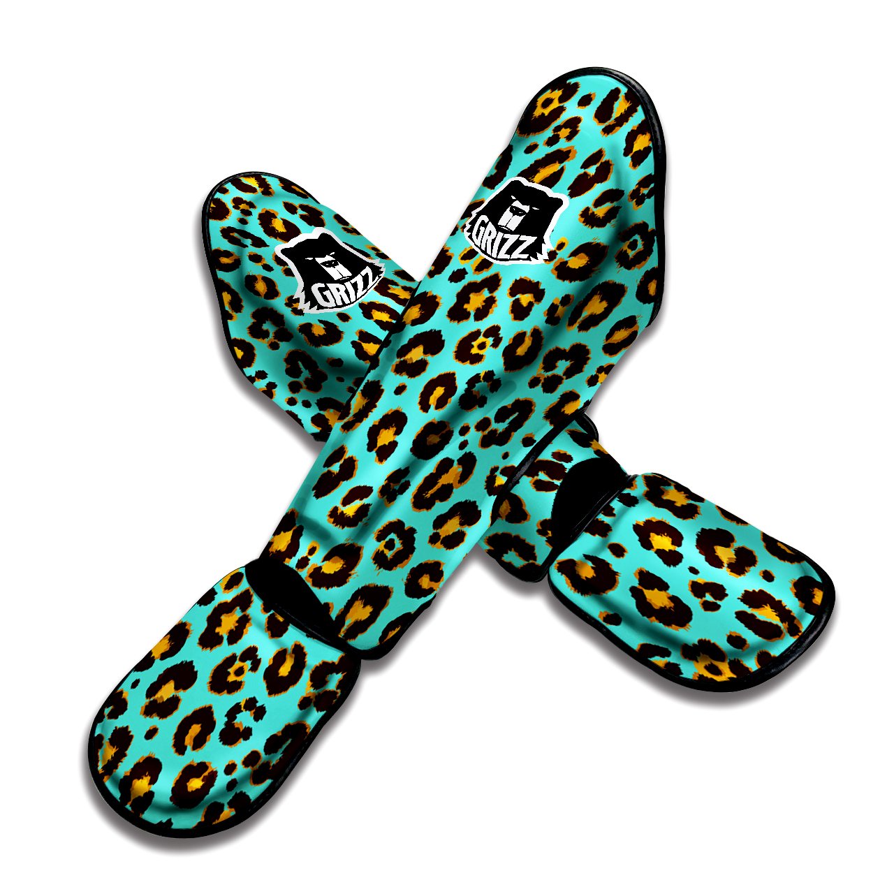 Leopard Turquoise Print Pattern Muay Thai Shin Guards-grizzshop