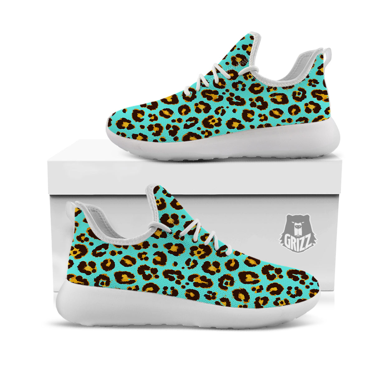 Leopard Turquoise Print Pattern White Athletic Shoes-grizzshop