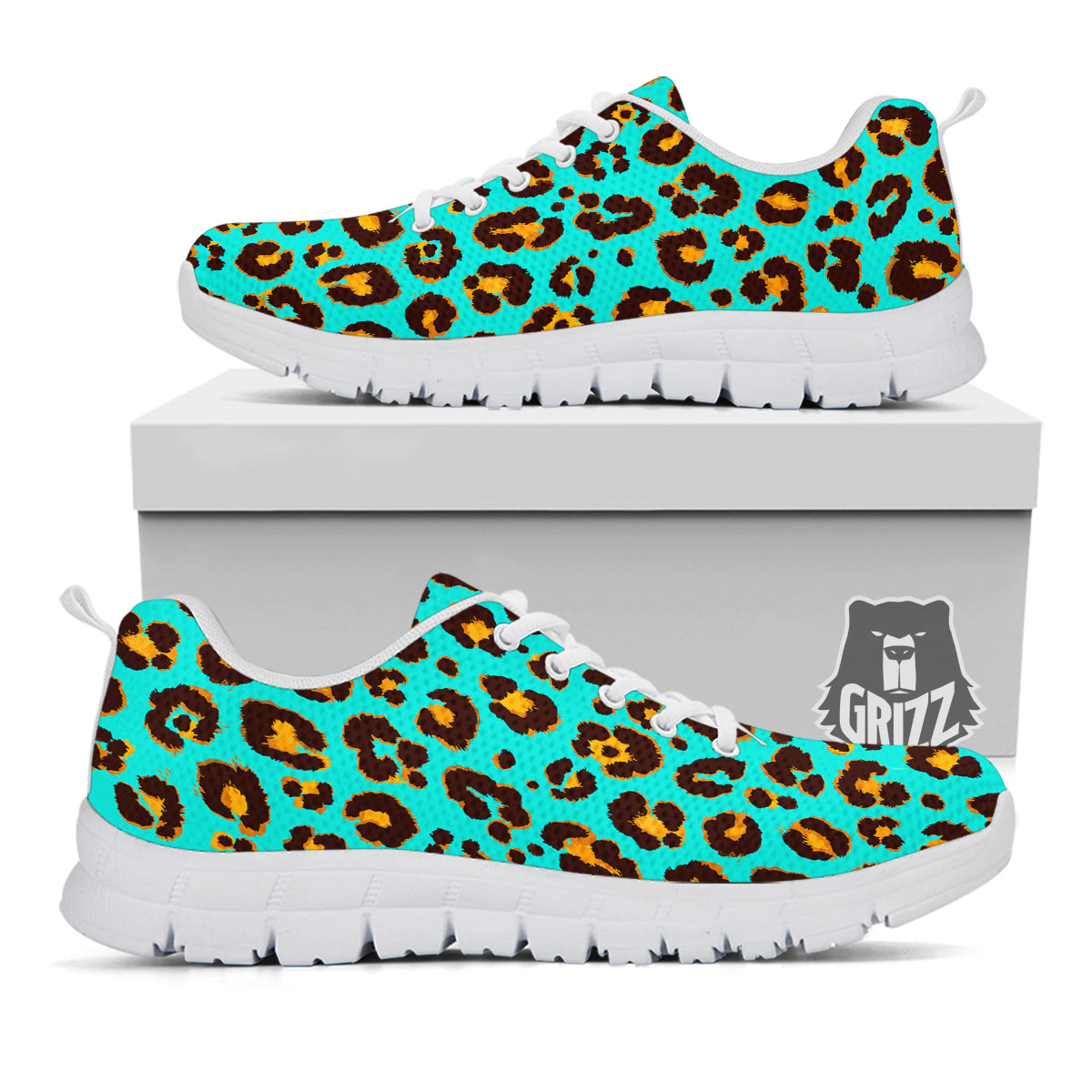 Leopard Turquoise Print Pattern White Sneaker-grizzshop