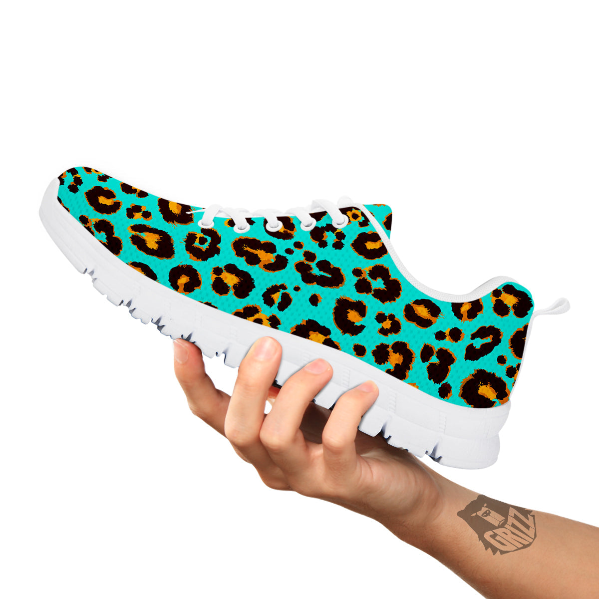 Leopard Turquoise Print Pattern White Sneaker-grizzshop