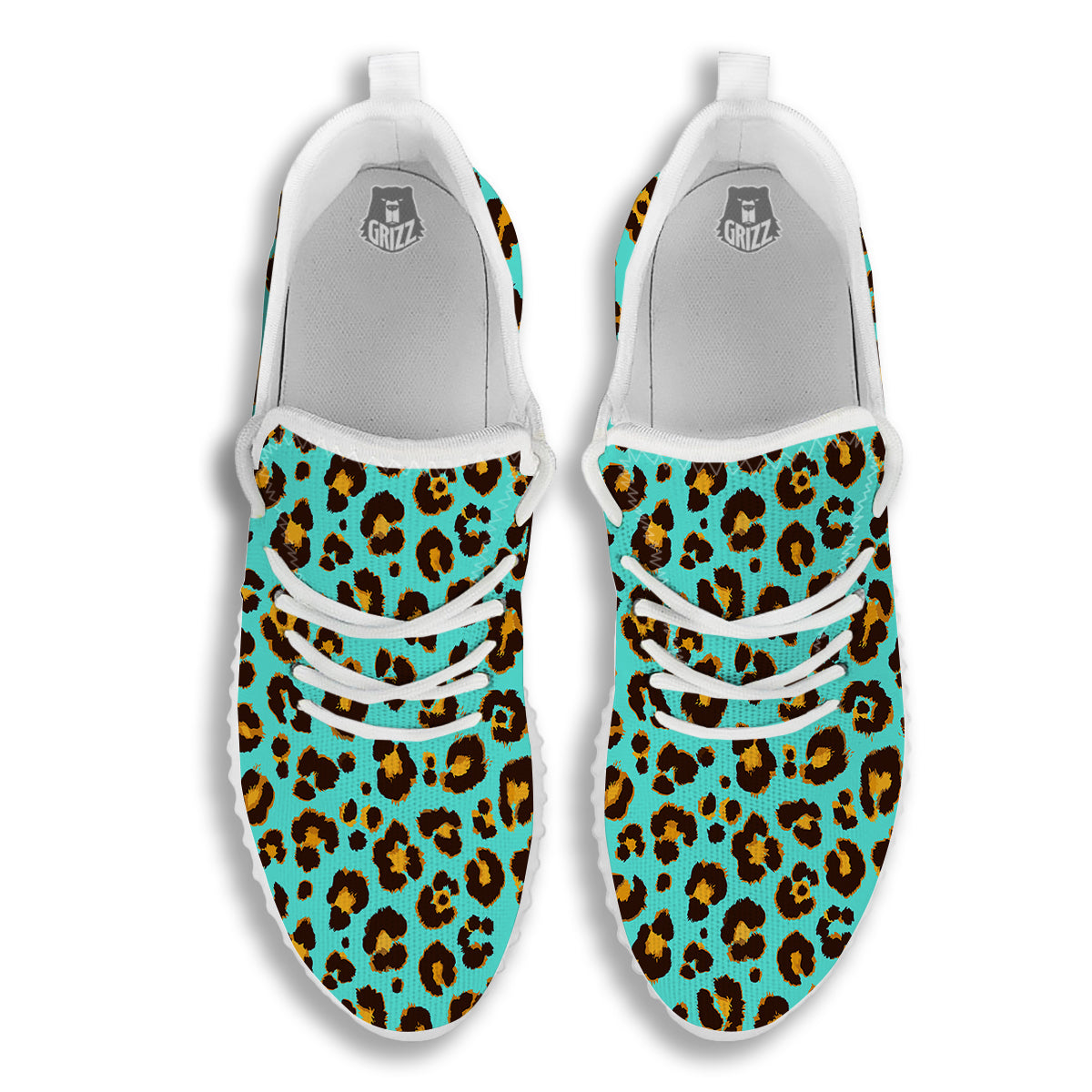 Leopard Turquoise Print Pattern White Walking Shoes-grizzshop