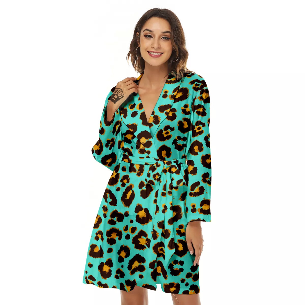 Leopard Turquoise Print Pattern Women's Robe-grizzshop