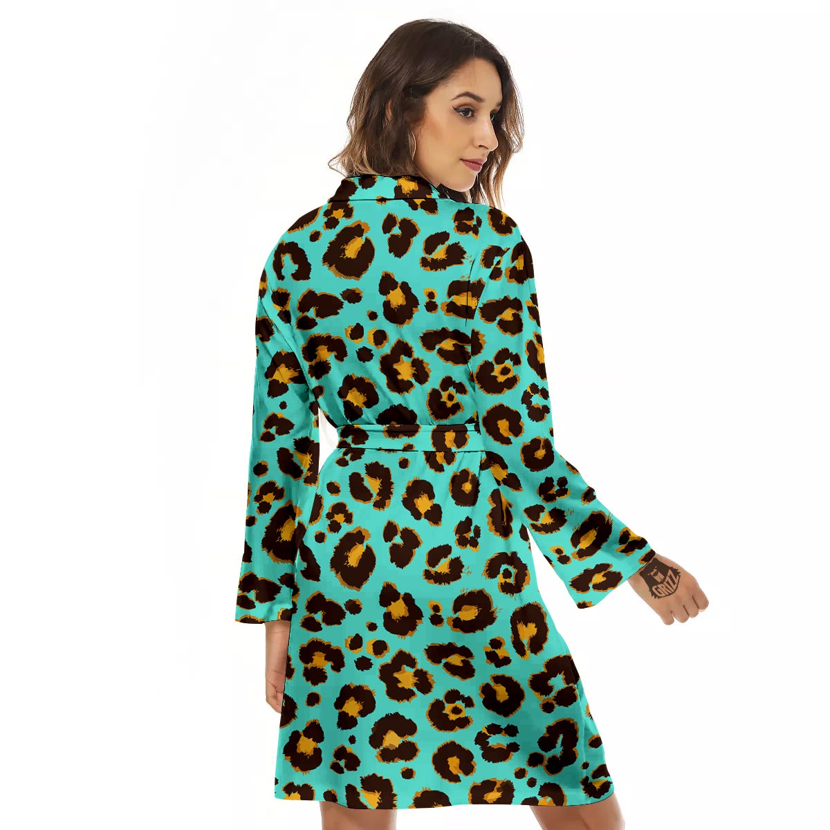 Leopard Turquoise Print Pattern Women's Robe-grizzshop