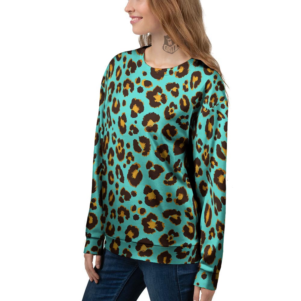 Leopard Turquoise Print Pattern Women's Sweatshirt-grizzshop