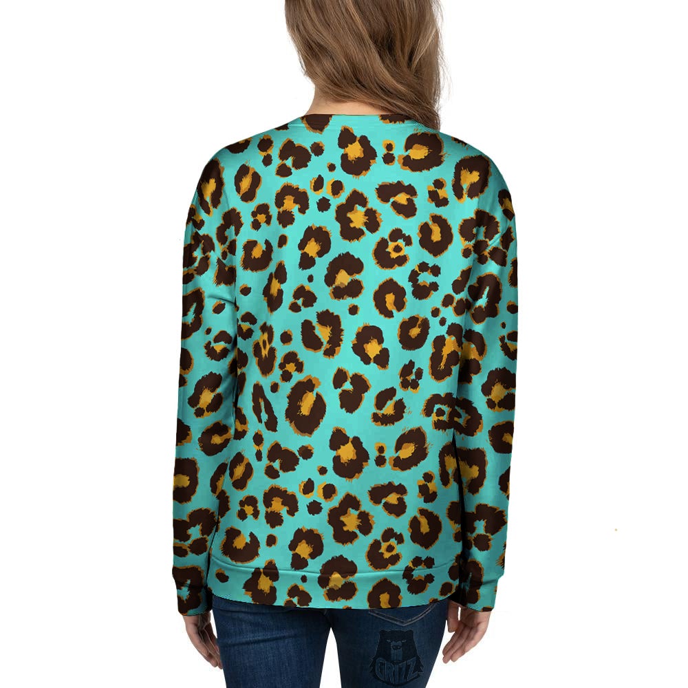 Leopard Turquoise Print Pattern Women's Sweatshirt-grizzshop