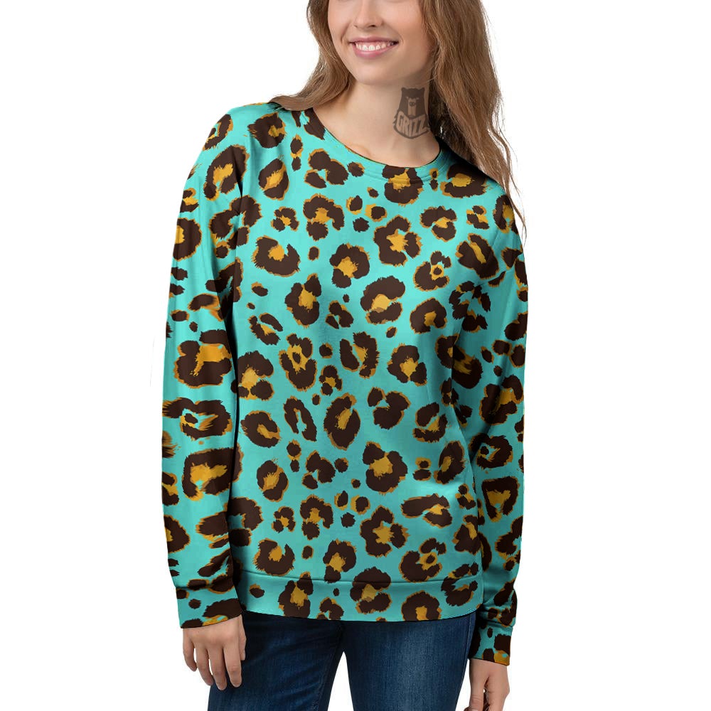 Leopard Turquoise Print Pattern Women's Sweatshirt-grizzshop