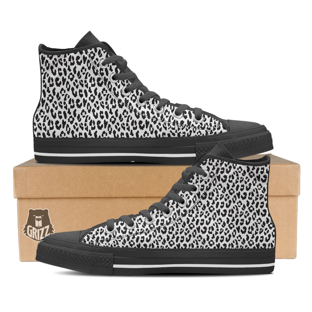 Leopard White Print Pattern Black High Top Shoes-grizzshop