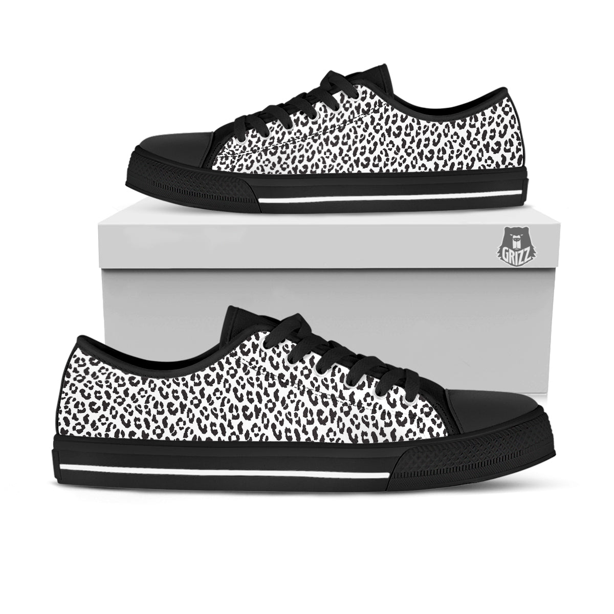 Leopard White Print Pattern Black Low Top Shoes-grizzshop