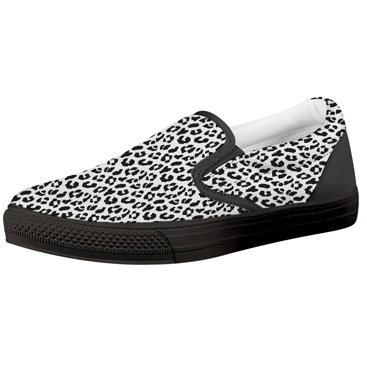 Leopard White Print Pattern Black Slip On Shoes-grizzshop