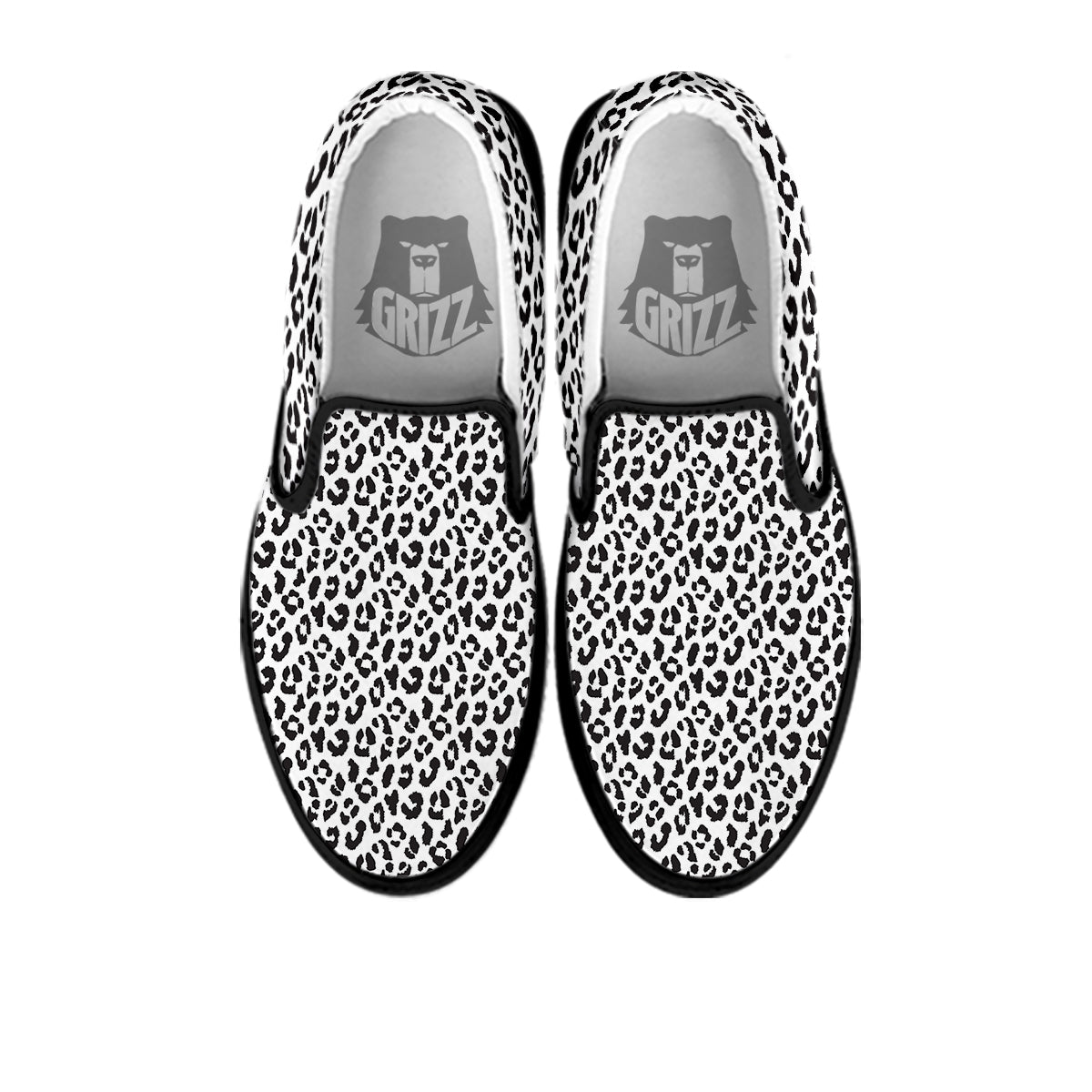Leopard White Print Pattern Black Slip On Shoes-grizzshop