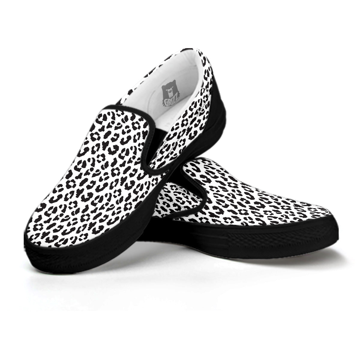 Leopard White Print Pattern Black Slip On Shoes-grizzshop