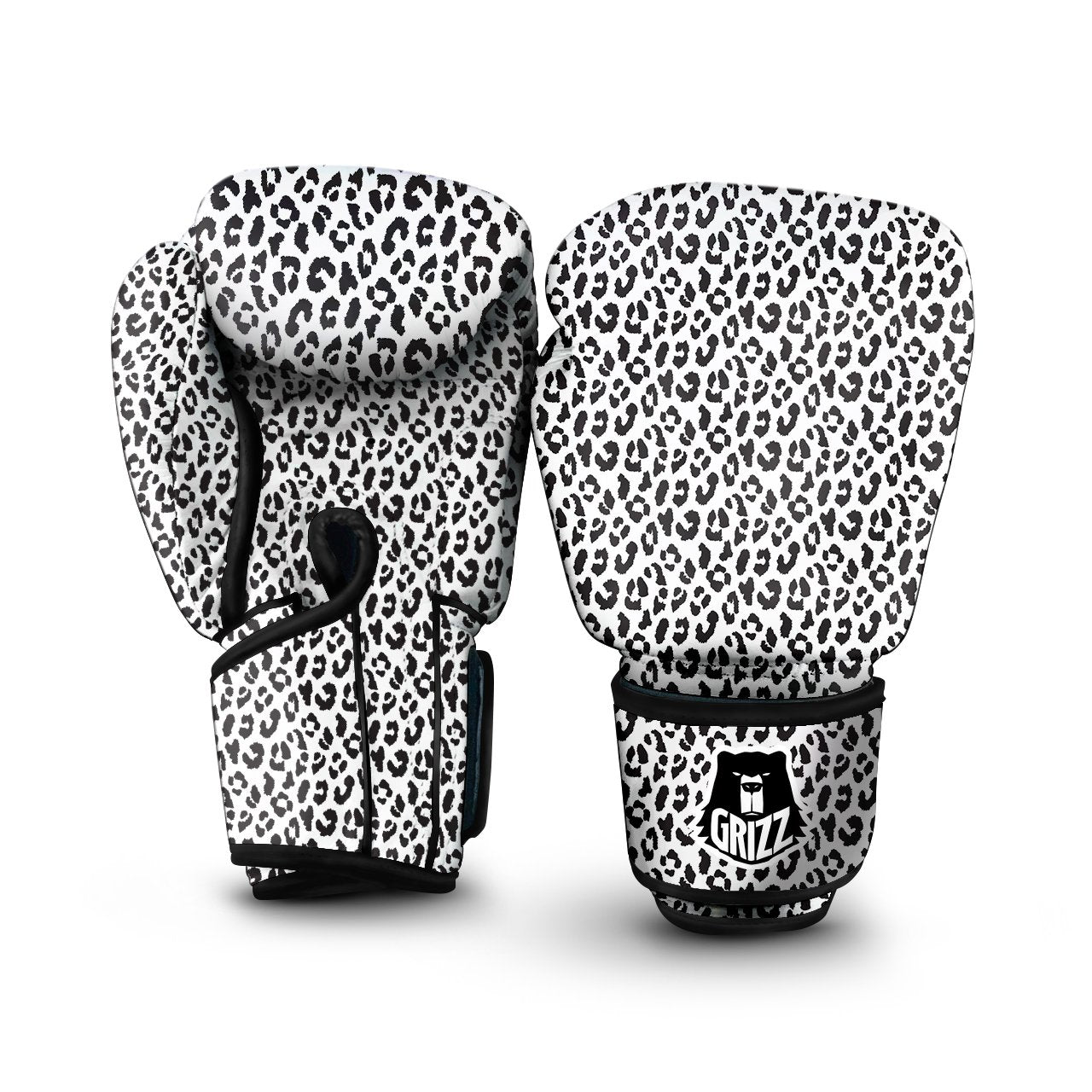 Leopard White Print Pattern Boxing Gloves-grizzshop