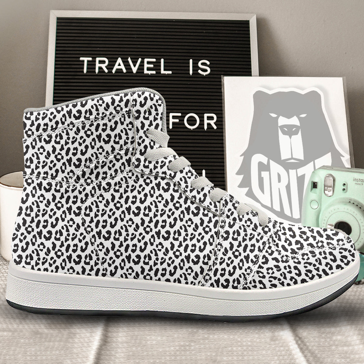 Leopard White Print Pattern High Top Sneakers-grizzshop
