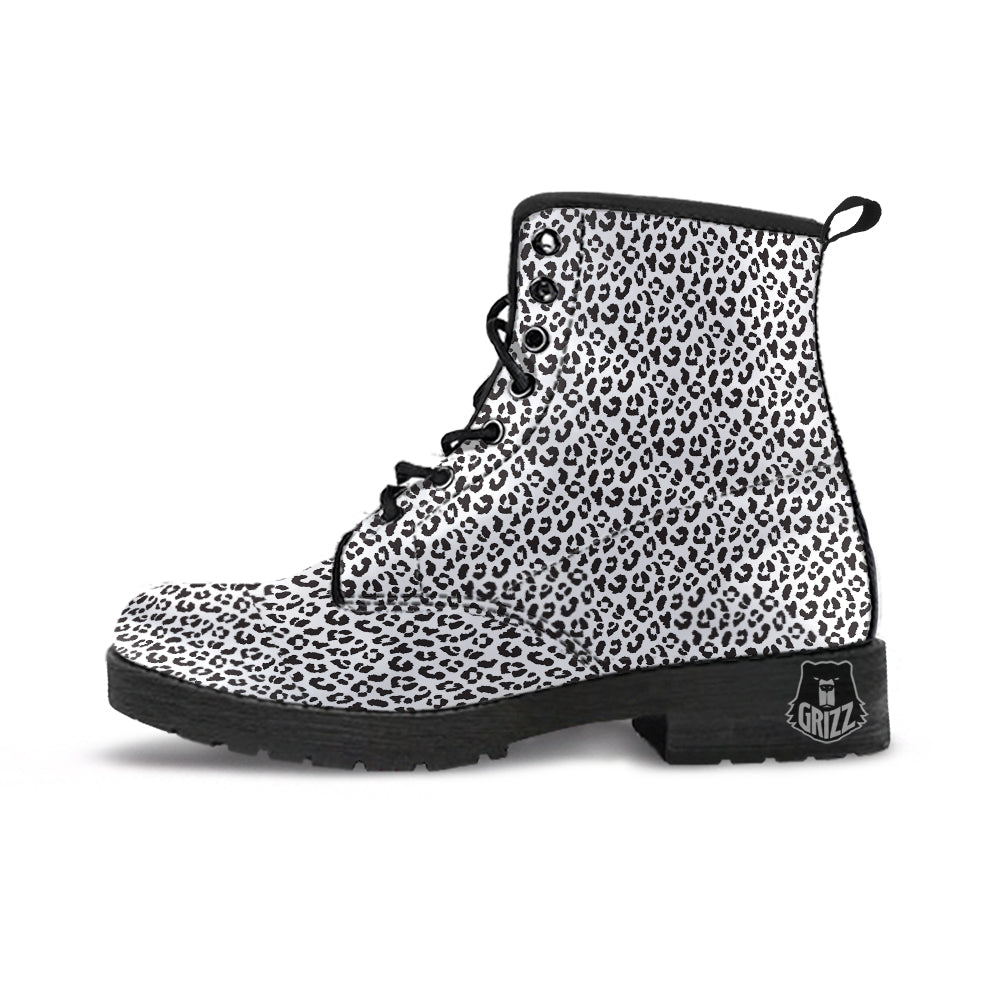 Leopard White Print Pattern Leather Boots-grizzshop