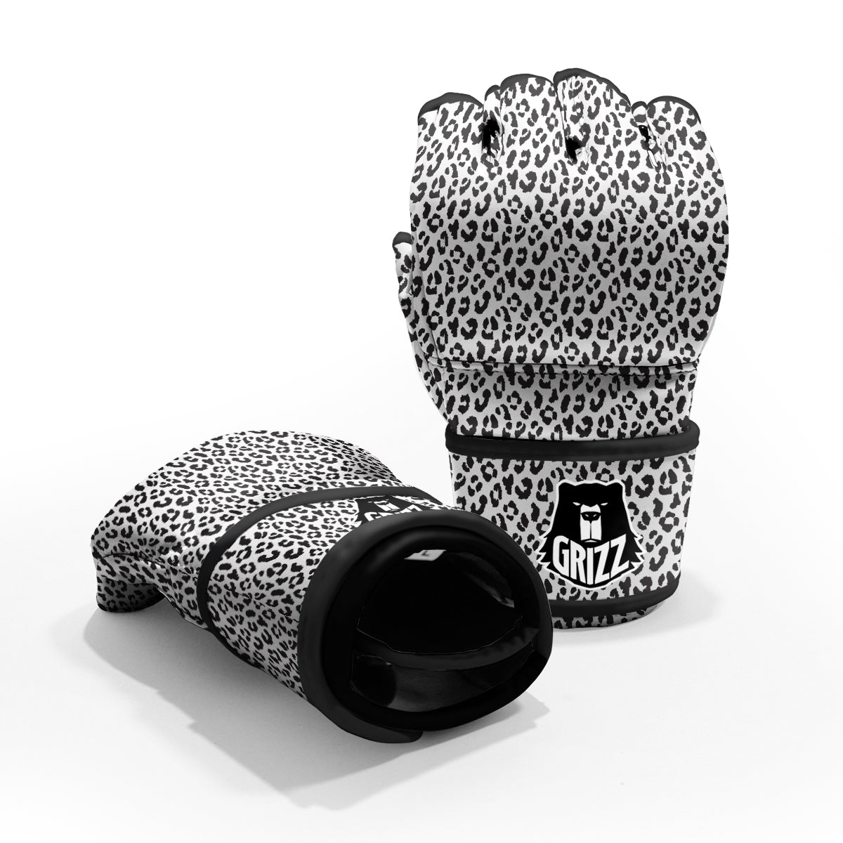 Leopard White Print Pattern MMA Gloves-grizzshop
