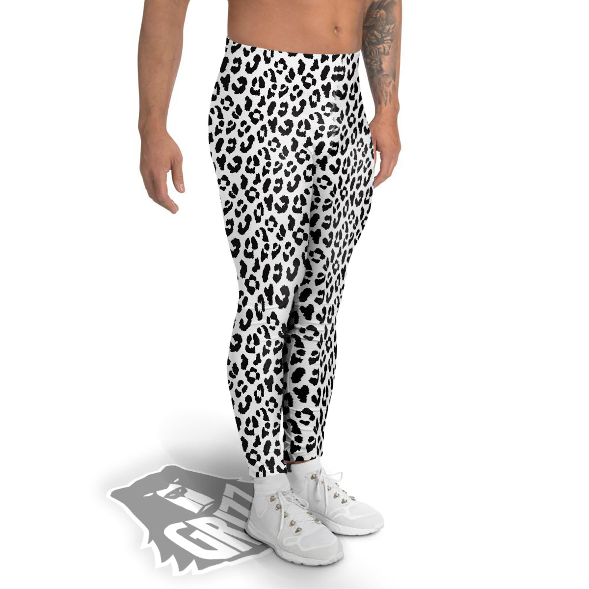 Leopard White Print Pattern Men's Leggings-grizzshop