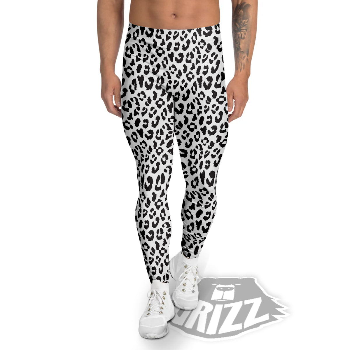 Leopard White Print Pattern Men's Leggings-grizzshop