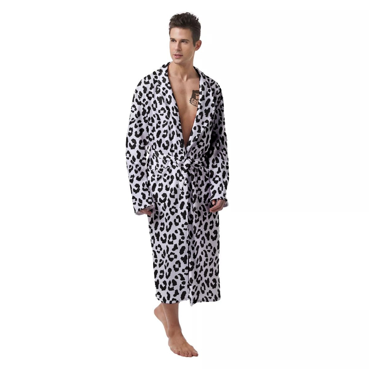 Leopard White Print Pattern Men's Robe-grizzshop