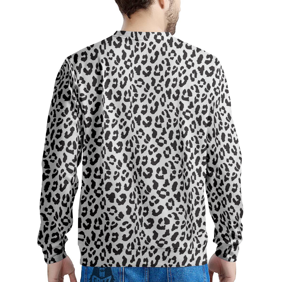 Leopard White Print Pattern Men's Sweatshirt-grizzshop