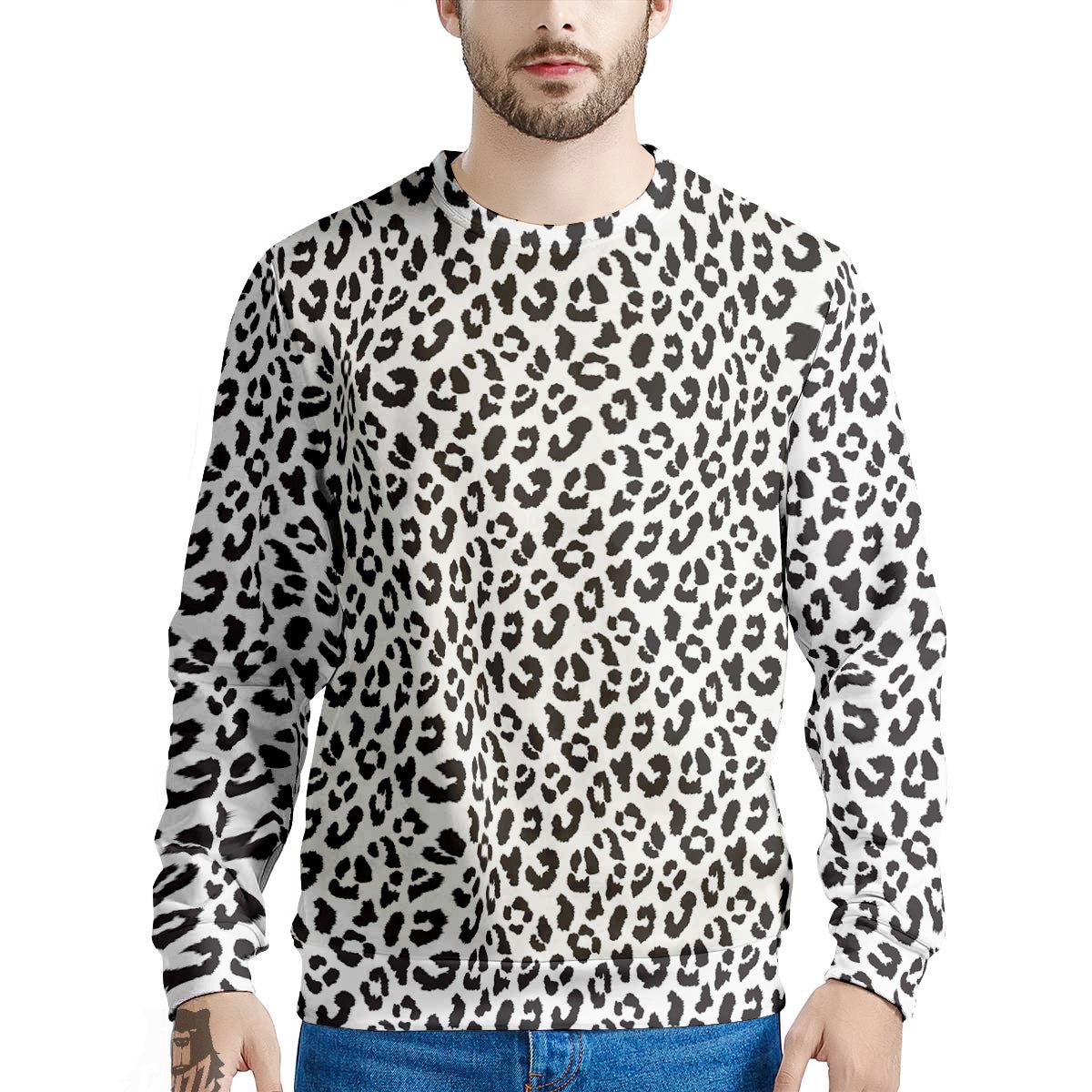 Leopard White Print Pattern Men's Sweatshirt-grizzshop