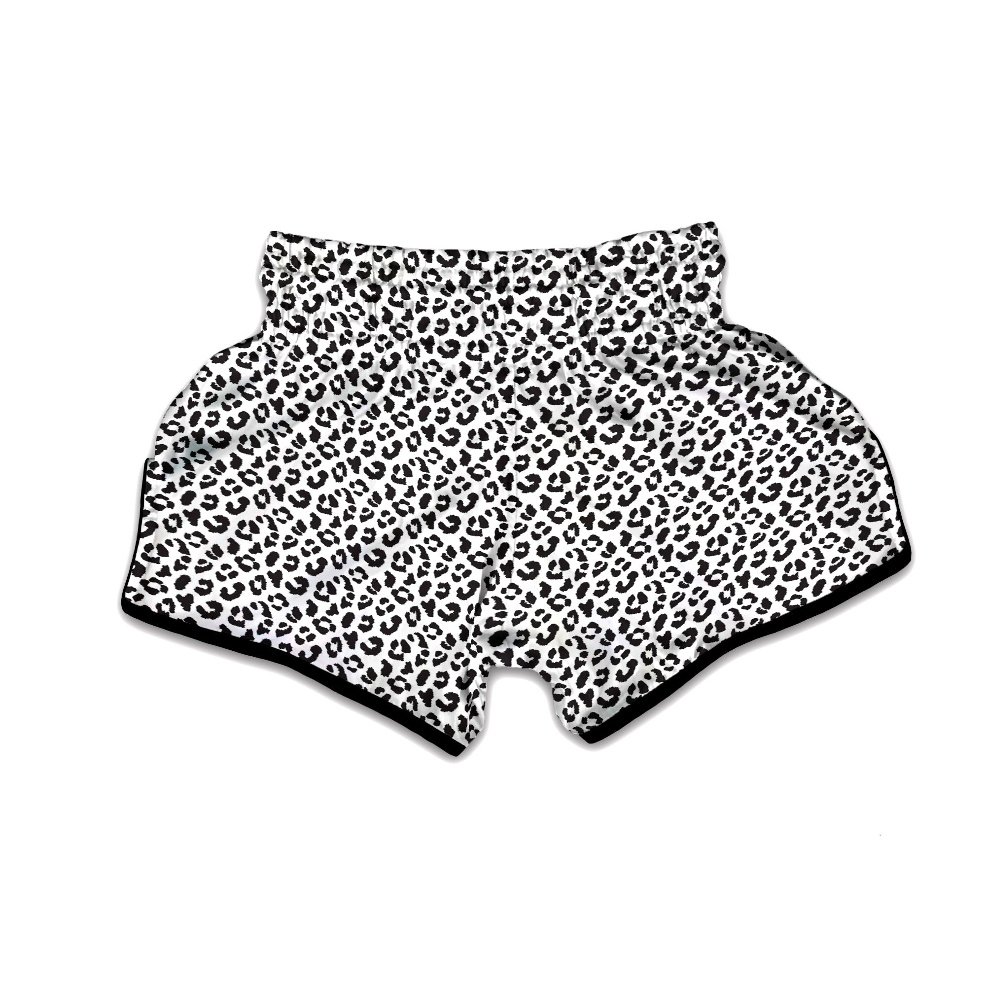 Leopard White Print Pattern Muay Thai Boxing Shorts-grizzshop