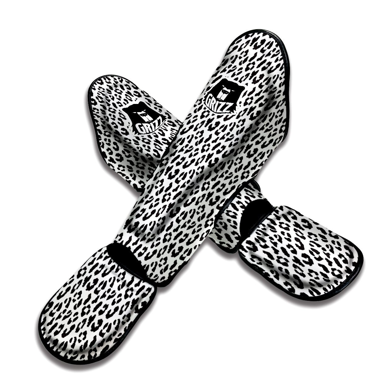 Leopard White Print Pattern Muay Thai Shin Guards-grizzshop